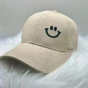 Woman’s Khaki Embroidered Smiley Baseball Cap